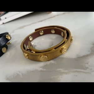Tory Burch gold leather studded double wrap bracelet